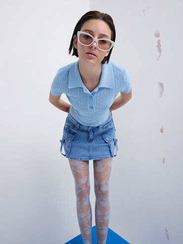 แว่นตากันแดดกรอบทรงตาแมววัสดุอะซิเตทรีไซเคิลรุ่น Maeva, สีชอล์ค, hi-res