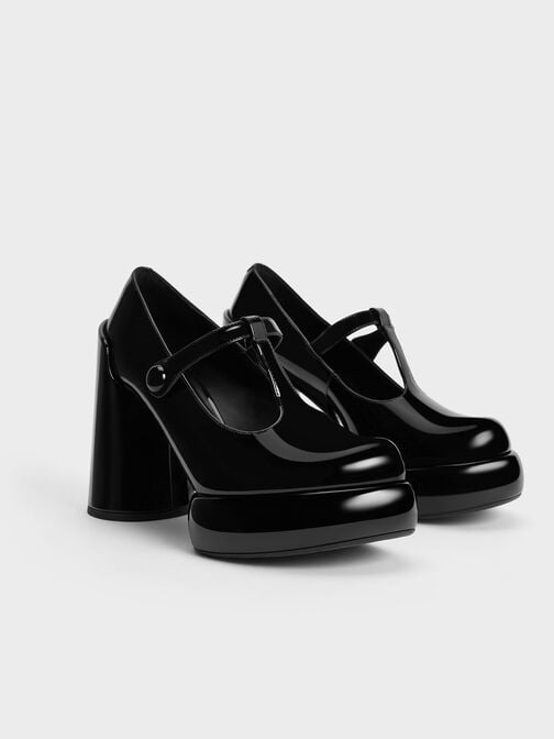 Darcy Patent T-Bar Platform Mary Janes, หนังแก้วสีดำ, hi-res