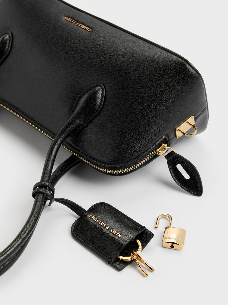 Ginevra Structured Shoulder Bag, Black, hi-res