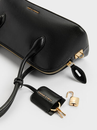 Ginevra Structured Shoulder Bag, Black, hi-res