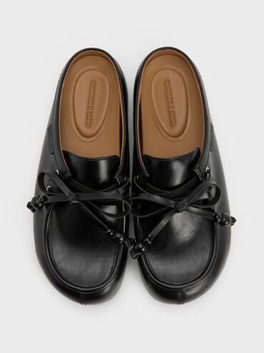 รองเท้าเปิดส้นดีเทลเชือกตกแต่งด้วยลูกปัดรุ่น Gale, สีดำ, hi-res