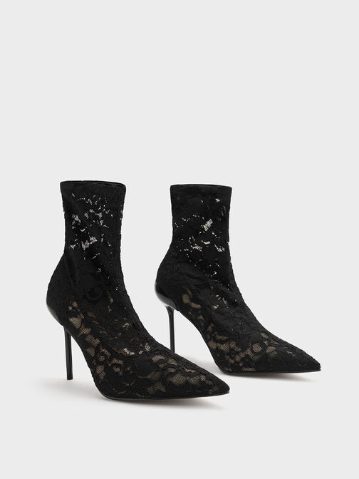 Lace & Mesh Ankle Boots, , hi-res