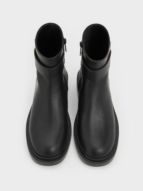 Metallic-Accent Ankle Boots, Black, hi-res