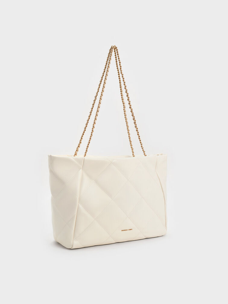 Apfra Quilted Chain-Handle Tote Bag, Cream, hi-res