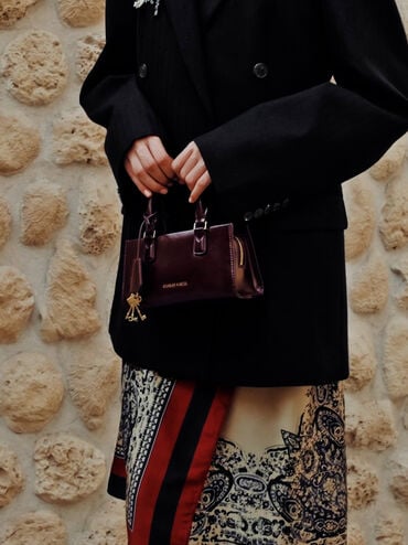 กระเป๋าโท้ทขนาดเล็กรุ่น Kerry, สีไวน์เบอร์รี่เรด, hi-res