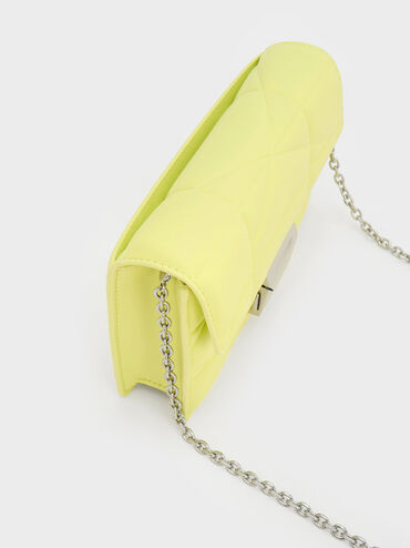 Blanche Chevron Chain-Strap Clutch, สีบัตเตอร์, hi-res