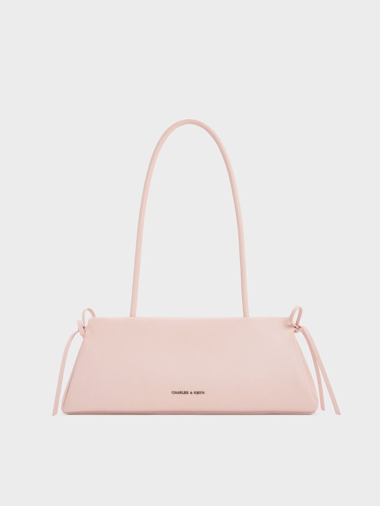กระเป๋าสะพายไหล่ทรงสี่เหลี่ยมคางหมูแบบยาวตกแต่งด้วยโบว์รุ่น Hazel, สีซอฟต์พิงค์, hi-res