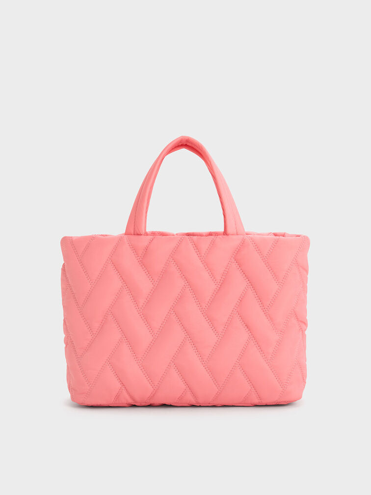 Nylon Chevron Boxy Tote Bag, Guava Pink, hi-res