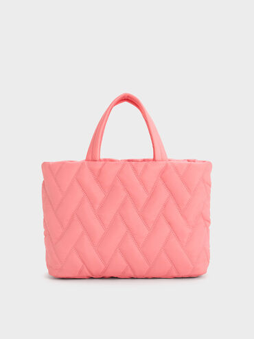 Nylon Chevron Boxy Tote Bag, Guava Pink, hi-res