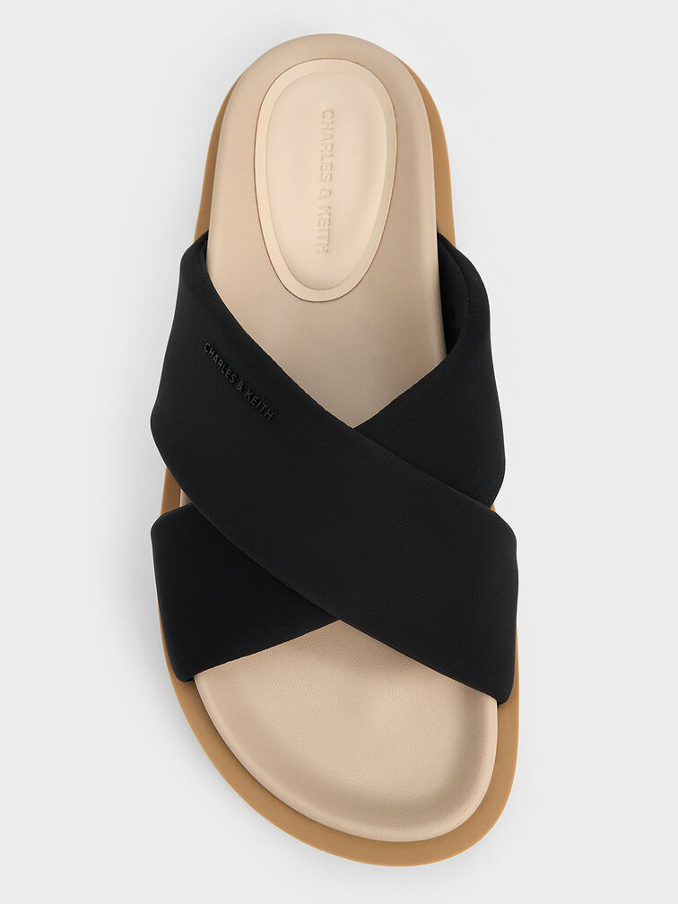 Crossover Platform Slide Sandals, Black, hi-res