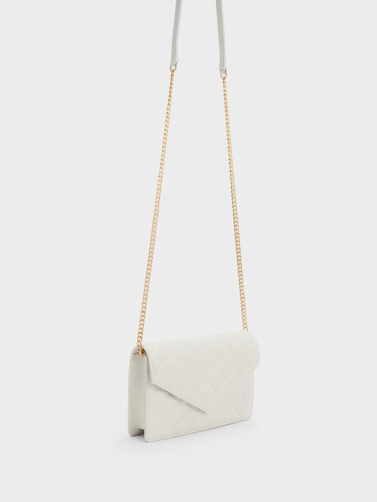 Duo Quilted Envelope Clutch, สีขาว, hi-res