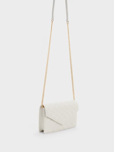 Duo Quilted Envelope Clutch, สีขาว, hi-res