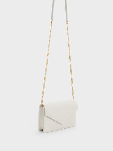 Duo Quilted Envelope Clutch, สีขาว, hi-res