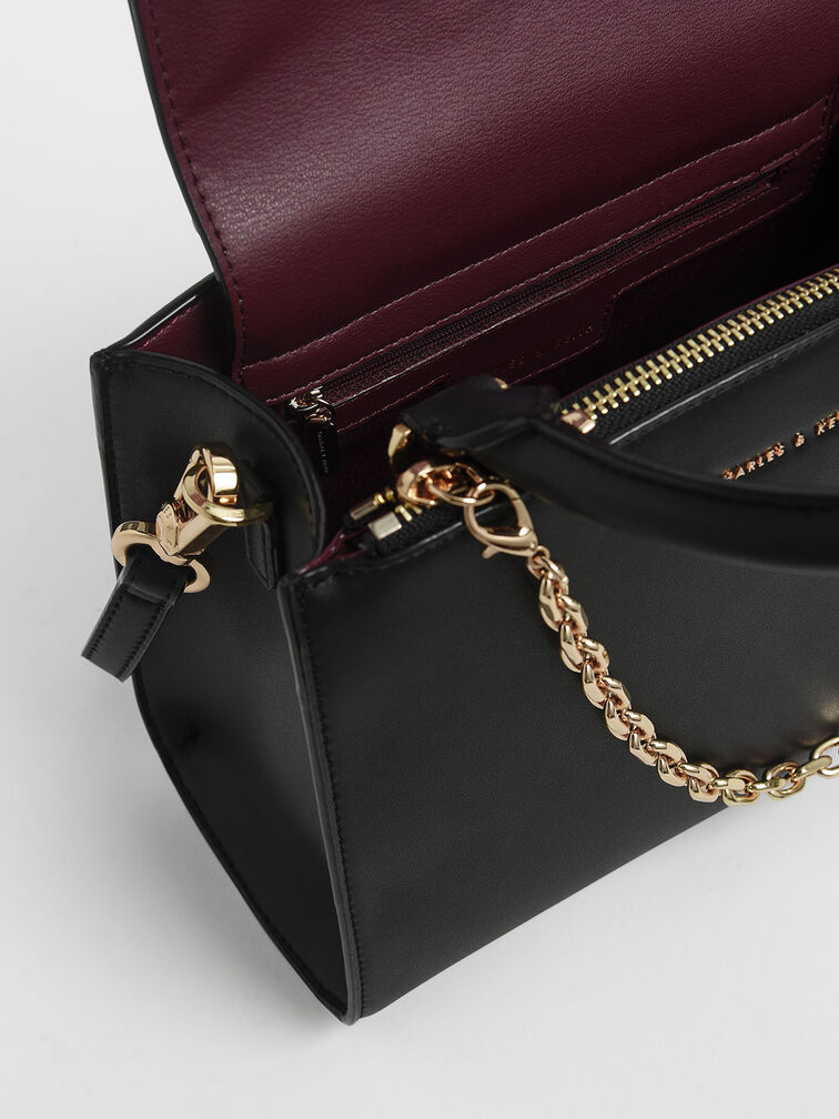 Chain Link Classic Handbag, สีดำ, hi-res