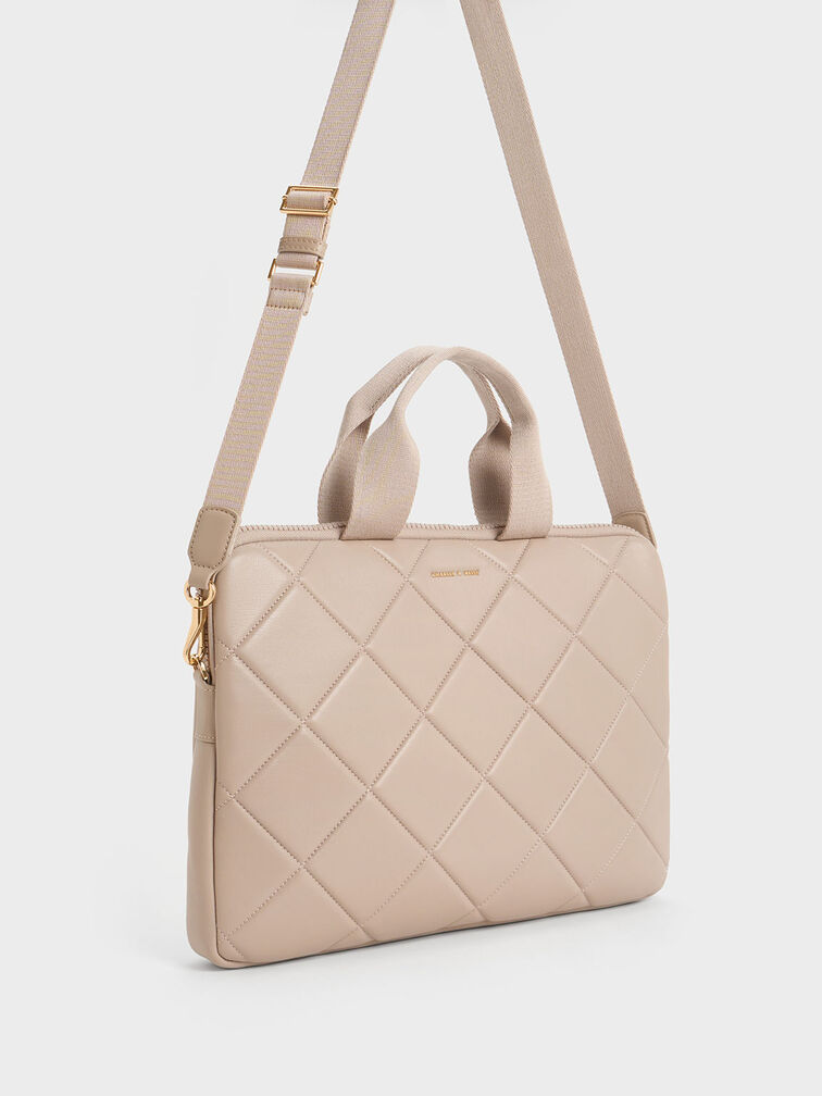 Aubrielle Quilted Laptop Bag, สีโทป, hi-res