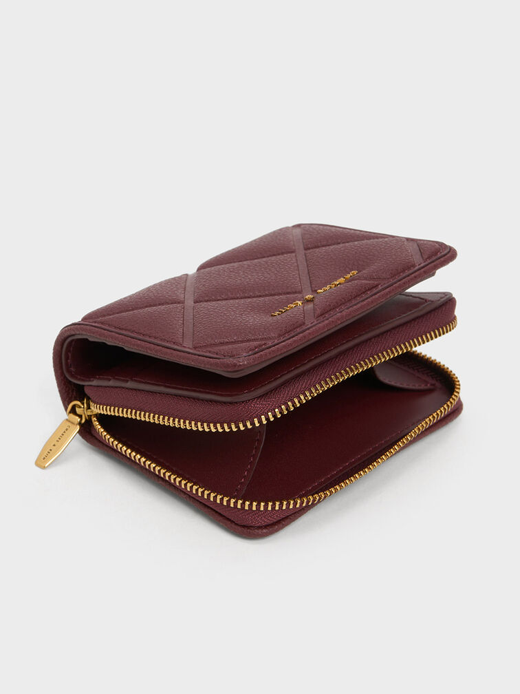 Anwen Quilted Zip-Around Wallet, สีเบอร์กันดี, hi-res