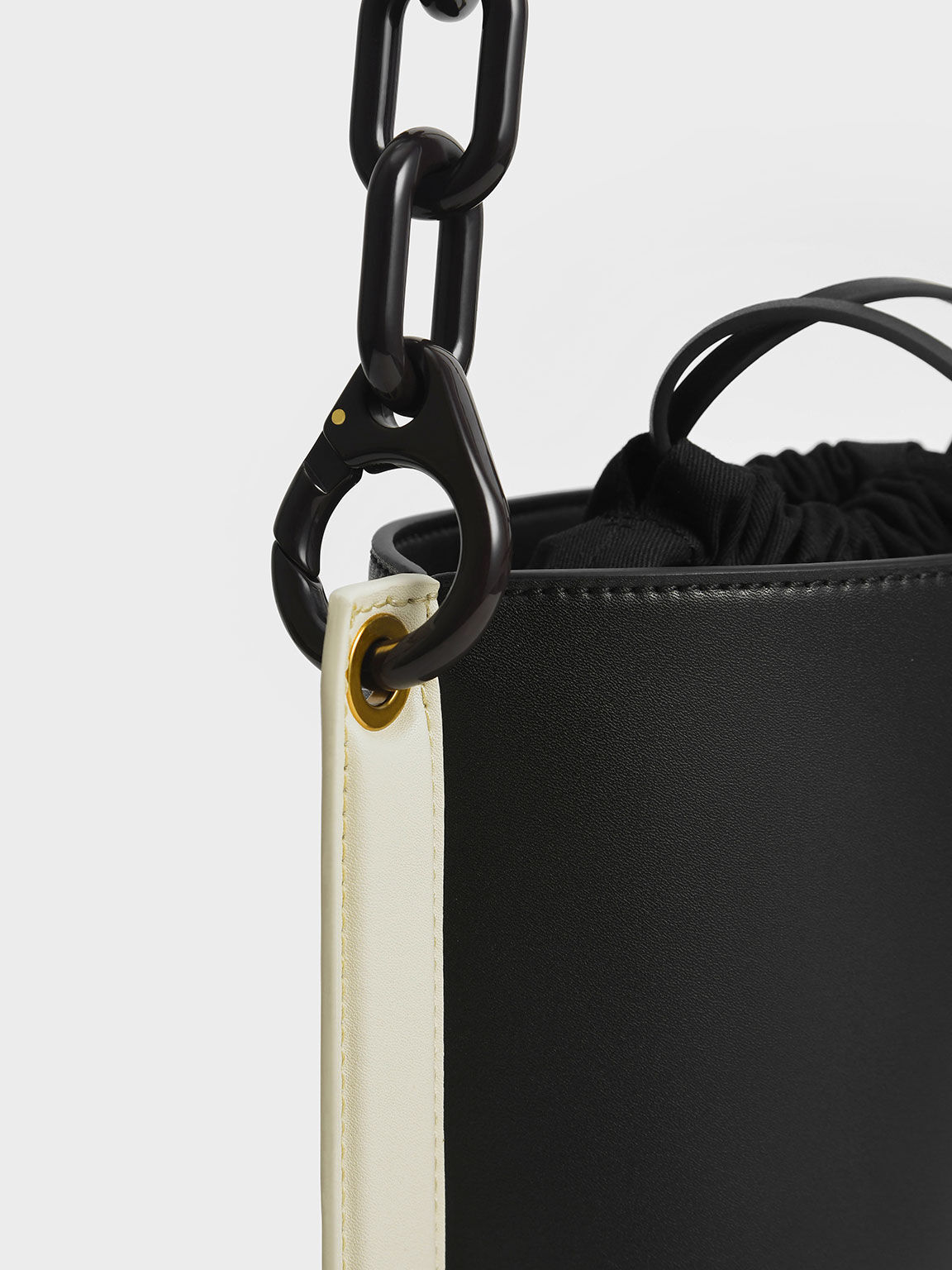 Alden Chain-Link Canvas Drawstring Bucket Bag, Black, hi-res