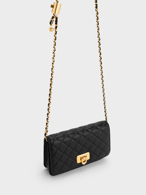 Cressida Quilted Push-Lock Clutch, Black, hi-res