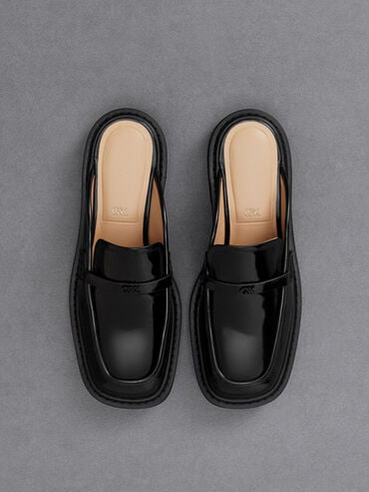 Tahlia Leather Loafer Mules, Black Boxed, hi-res