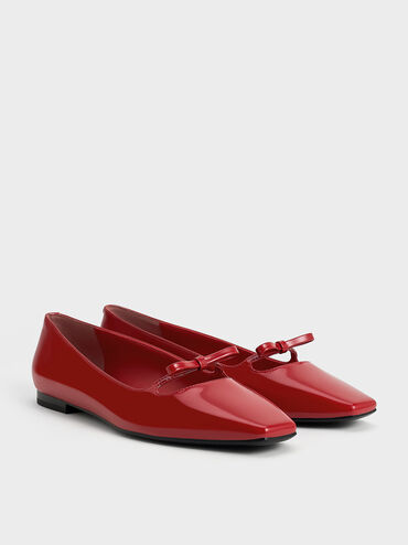 Bow Square-Toe Ballet Flats, Red, hi-res