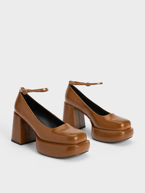 Monique Crinkle-Effect Ankle-Strap Platform Pumps, , hi-res