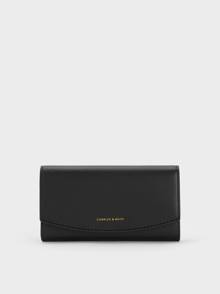 Briony Curved Flap Long Wallet, Black, hi-res