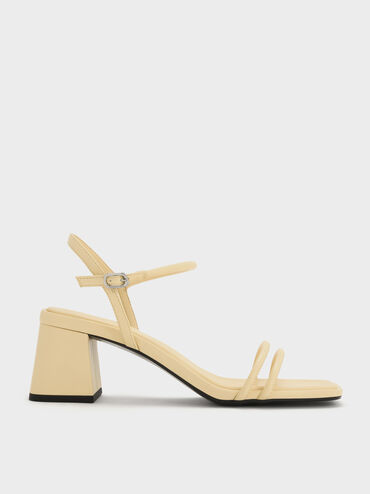 รองเท้าส้นสูงทรงสี่เหลี่ยมคางหมูพร้อมสายรัดข้อเท้า, สีเหลือง, hi-res