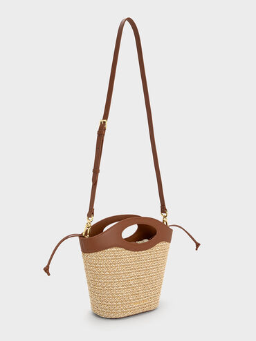 Raffia Chain-Link Curved-Handle Bucket Bag, , hi-res