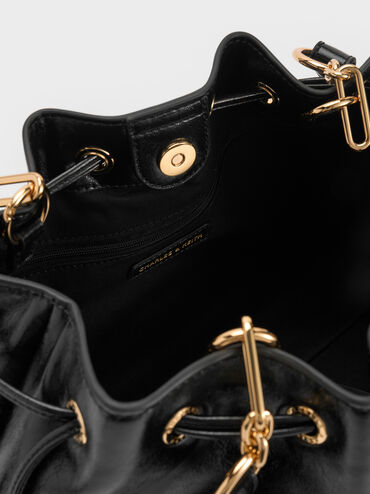 Moxie Drawstring Bucket Bag, Black, hi-res