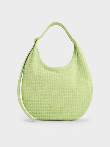 Textured Crescent Hobo Bag, Zesty Green, hi-res