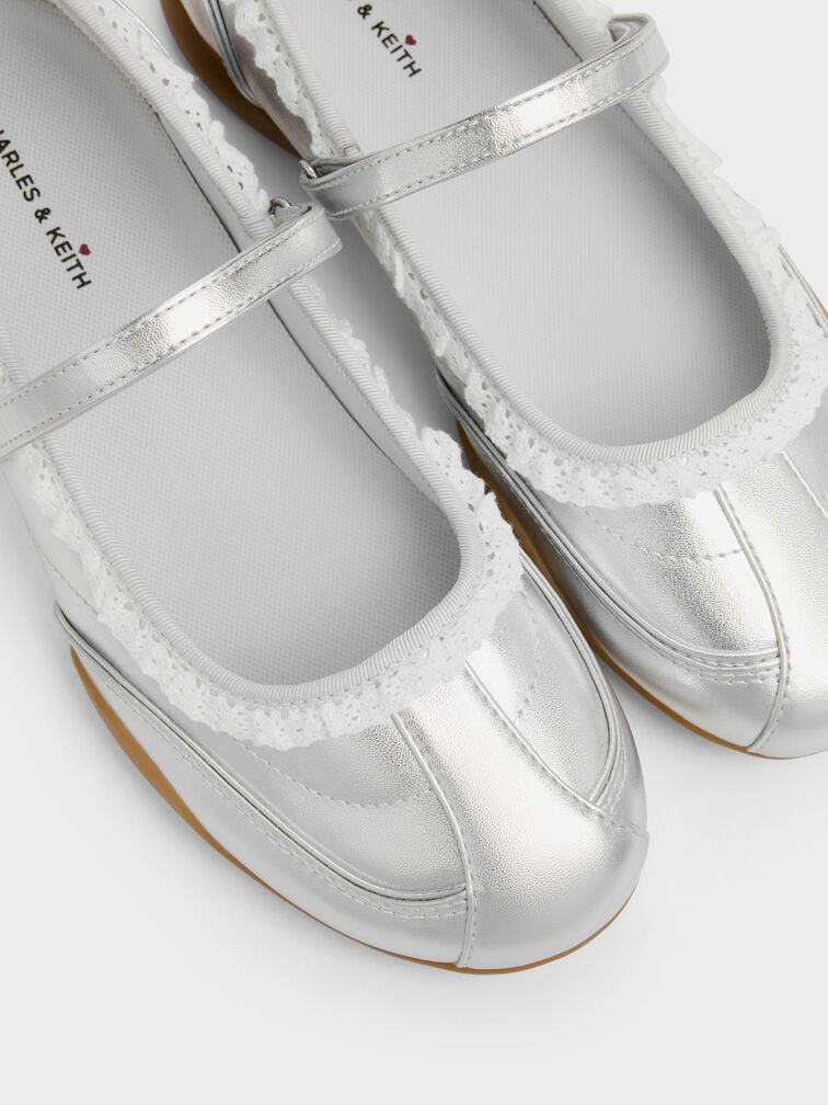 Louise Lace-Trim Mary Jane Sneakers, Silver, hi-res