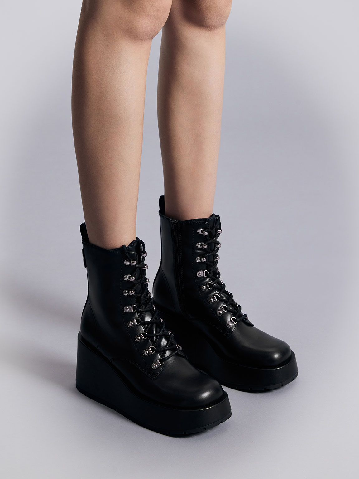 Lace Up Platform Wedge Ankle Boots