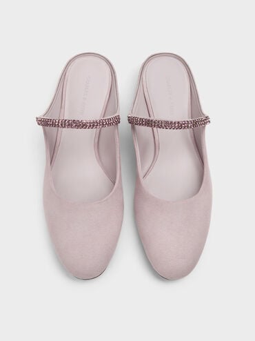 Faux Suede Crystal-Embellished Mary Jane Mules, Light Pink, hi-res
