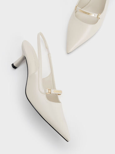Metallic Accent Slingback Pumps, สีครีม, hi-res