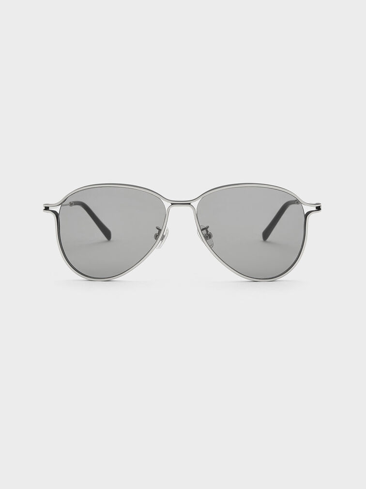Metallic Accent Aviator Sunglasses, Black, hi-res