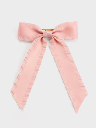 เซ็ตของขวัญ: กระเป๋าสะพายไหล่ดีเทลผ้าตาข่ายและดอกไม้พร้อมสายประดับมุก, สีชมพูอ่อน, hi-res