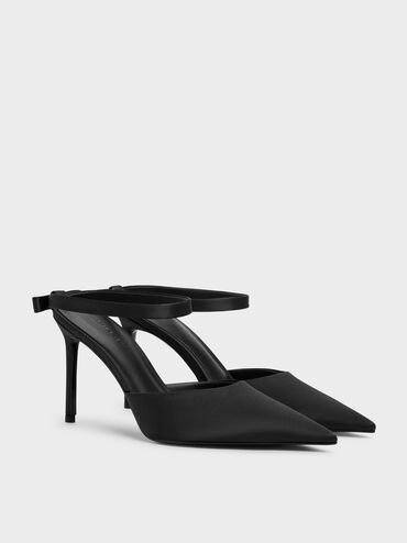 Brantley Bow Pointed Stiletto Mules, Black Textured, hi-res