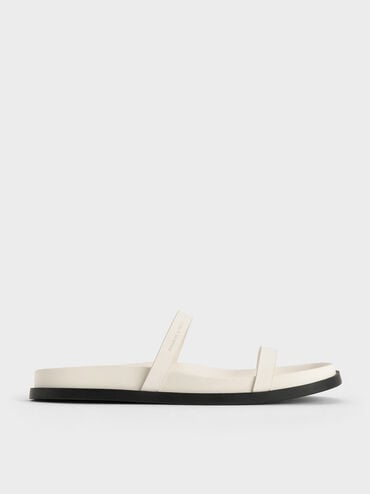 Double-Strap Slide Sandals, White, hi-res
