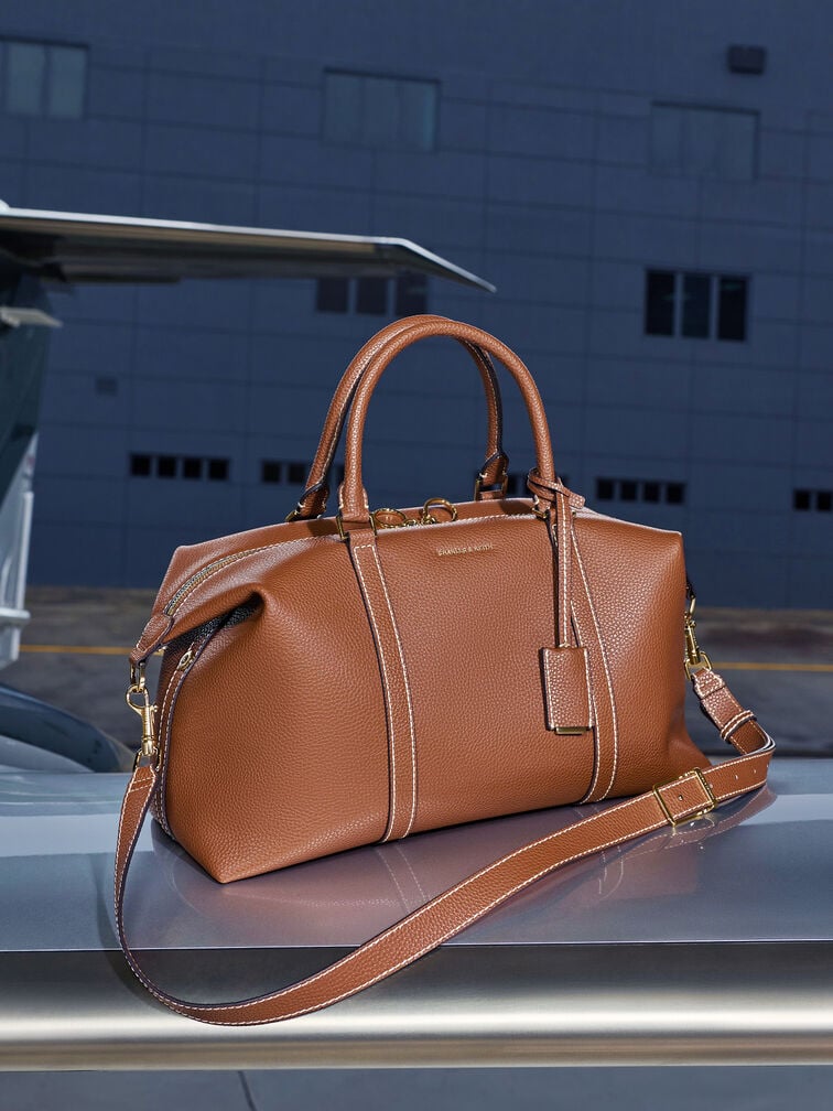 Chance Recycled Leather Bowling Bag, Chocolate, hi-res