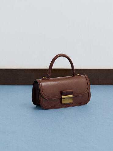 กระเป๋าถือทรงยาวพร้อมหูจับรุ่น Charlot, สีดาร์คบราวน์, hi-res