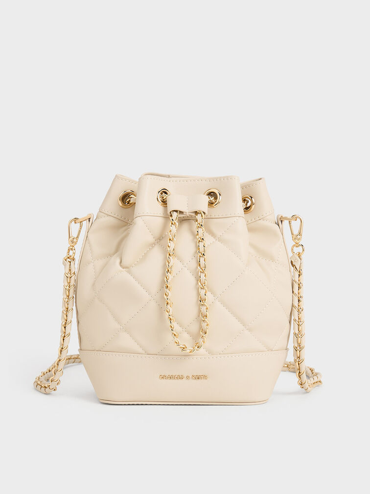 Julia Quilted Two-Way Bucket Bag, Beige, hi-res