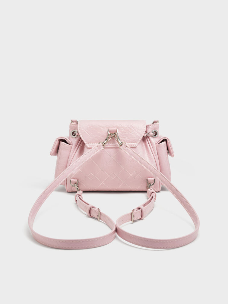 Duo Quilted Two-Way Front Flap Backpack, Cotton Candy Pink, hi-res