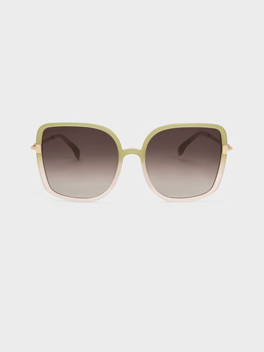 Oversized Square Chain-Link Sunglasses, สีเขียว, hi-res