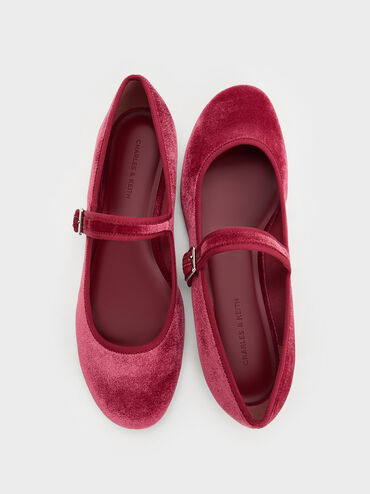 Carmel Velvet Buckled Mary Jane Flats, Pink, hi-res