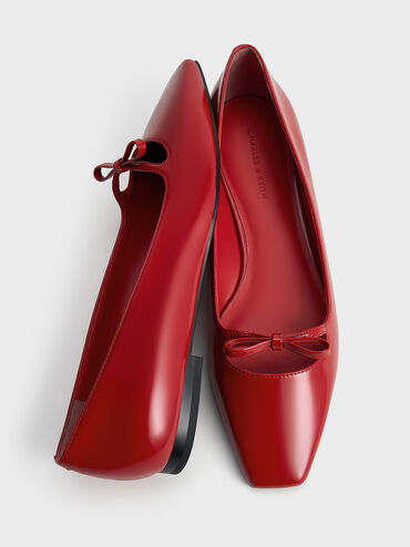 Bow Square-Toe Ballet Flats, Red, hi-res