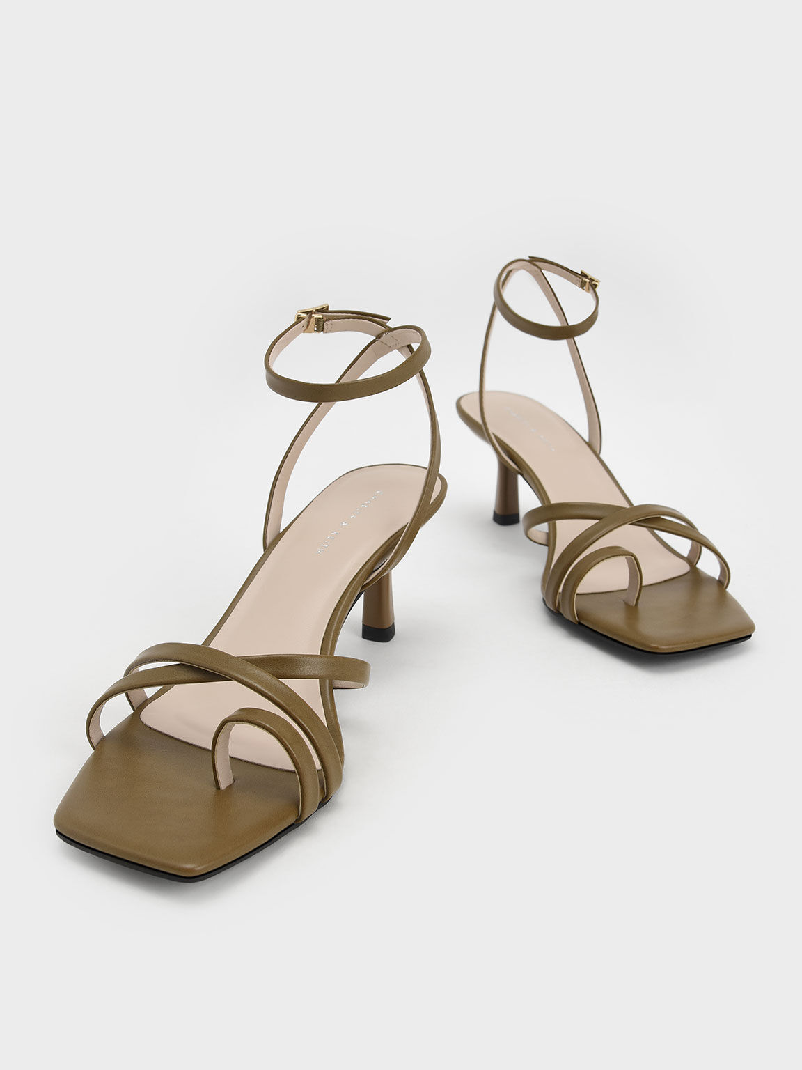 Toe Loop Strappy Heeled Sandals, Olive, hi-res