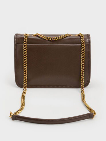 Neva Chain-Strap Shoulder Bag, Dark Brown, hi-res