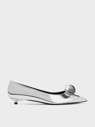 Metallic Sculptural Knot Pointed-Toe Flats, Silver, hi-res