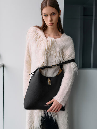 Chance Turn-Lock Hobo Bag, Black, hi-res