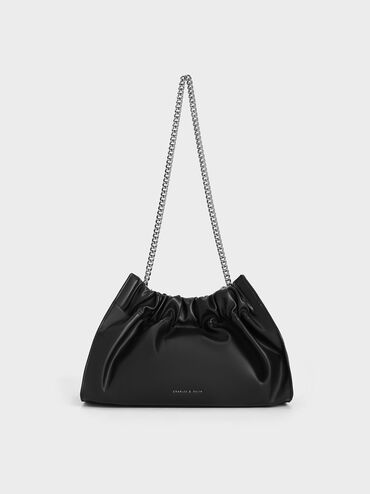 Cyrus Slouchy Chain-Handle Bag, สีดำอะไหล่สีเงิน, hi-res